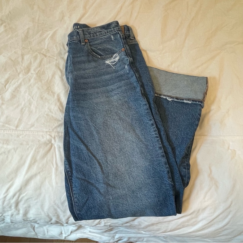 AE Stretch High-Waisted Stovepipe Cuffed Jean 14 Long